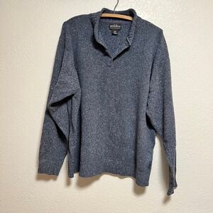 Woolrich Heathered Blue Indigo 3 button‎ Henley Pull over Sweater Men Size 2XL